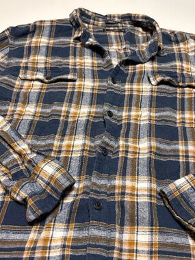 Mens Lucky Brand Blue and Yellow Flannel Button Down Shirt Size XXL 100% Cotton